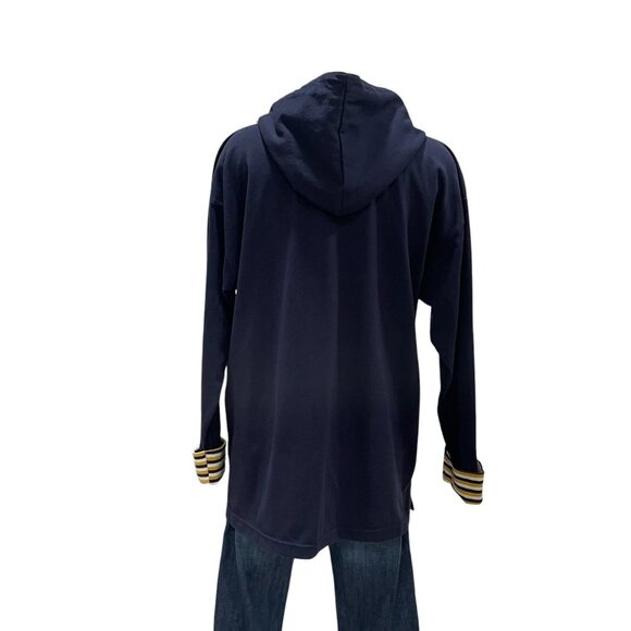 Folette Navy Blue Hoodie Embroidered Gold Crest Nautical Preppy Retro Casual - Picture 4 of 9